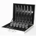 Set posate 24 pezzi in acciaio inossidabile nero in un'elegante scatola regalo argentata - Nero (Confezione Regalo Argento)