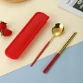 Set di posate in acciaio inox con scatola rossa cucchiaio dorato e bacchette - Cucchiaio Bacchette Rosso Oro (Custodia Rossa)