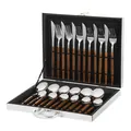 24-piece stainless steel cutlery set with dark wood grain handles in silver gift box - Sharp Handle / Silver Case / Silver
