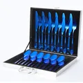 Set posate 24 pezzi in acciaio inox blu con custodia argento, servizio per 6 persone - Blu (Confezione Regalo Argento)