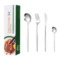 Modern stainless steel flatware set in minimalist Portuguese style with gold finish - Green Box / Original Color