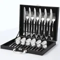Set posate 24 pezzi in acciaio inox argento lucido in un elegante astuccio nero - Argento (Confezione Regalo Nera)