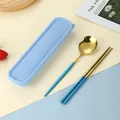 Set di posate portatili in acciaio inox blu e oro con scatola di immagazzinaggio - Cucchiaio Bacchette Blu Oro (Custodia Blu)