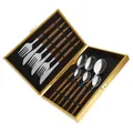12-piece stainless steel cutlery set with wood-grain handles in a gold lattice gift box - Sharp Handle / Silver Sharp Handle Knife Fork Spoon Set / Silver