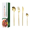 24-piece golden stainless steel cutlery set with mirror finish in elegant gift box - Green Box / Gold