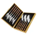 16-piece Japanese stainless steel cutlery set with wood grain handles in gold gift box - Square Handle / Silver Square Handle Knife Fork Spoon Set / Silver