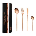 Ménagère 24 pièces en acier inoxydable or rose avec couverts et boîte cadeau élégante - Boîte Noire / Or rose