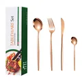 Mirror polished rose gold stainless steel 20-piece cutlery set with gift box packaging - Green Box / Rose Gold