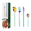 24-piece rainbow stainless steel cutlery set with elegant gift box packaging - Green Box / AB Color