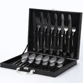 Set posate 24 pezzi in acciaio inossidabile nero con cucchiai e forchette in scatola - Nero (Confezione Regalo Nera)