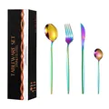 Ménagère de 24 pièces en acier inoxydable arc-en-ciel avec son coffret cadeau noir chic - Boîte Noire / Couleur AB