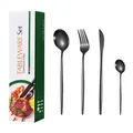 24-piece matte black stainless steel cutlery set with modern gift box packaging - Green Box / Black