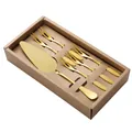 Service à gâteau 9 pièces en acier inoxydable doré avec fourchettes en coffret - Boîte Cadeau Marron / Doré