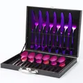 Set posate 24 pezzi in acciaio inox viola iridescente in scatola regalo nera - Viola (Confezione Regalo Nera)