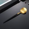 Moderno cucchiaio da dessert in acciaio inossidabile 304 nero e oro opaco - Cucchiaio da Tavola Nero e Oro