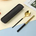Set di posate portatili in acciaio inox oro e nero con elegante custodia nera - Cucchiaio Bacchette Nero Oro (Custodia Nera)