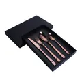 Roségoldenes 304 Edelstahl Besteckset mit Messer Gabel und Löffeln in schwarzer Box - Roségold Tafelmesser Gabel Hauptlöffel Teelöffel