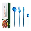 24-piece stainless steel cutlery set with elegant blue coating and gift box - Green Box / Blue