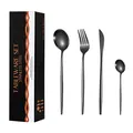 Ménagère de 24 pièces en acier inoxydable noir mat avec couteaux à steak et cuillères - Boîte Noire / Noir