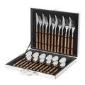 24-piece stainless steel cutlery set with dark wood-grain handles in silver gift box - Square Handle / Silver Case / Silver