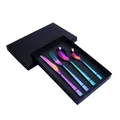 Regenbogenfarbenes 4er-Set Besteck aus 304 Edelstahl in eleganter schwarzer Box - Irisierendes Tafelmesser Gabel Hauptlöffel Teelöffel