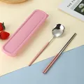 Set posate portatili in acciaio inossidabile con manico rosa e custodia abbinata - Cucchiaio Bacchette Rosa Argento (Custodia Rosa)