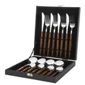 Set posate da 16 pezzi in acciaio inox con manici effetto legno e scatola da regalo - Manico Affilato / Set Coltello Forchetta Cucchiaio Manico Affilato Argento (Scatola Nera) / Argento