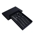 Modernes 4er-Set schwarzes Edelstahlbesteck mit Steakmesser und Gabel in einer Geschenkbox - Schwarzes Tafelmesser Gabel Hauptlöffel Teelöffel