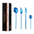 Ménagère 24 pièces en acier inoxydable bleu avec son coffret cadeau noir élégant - Boîte Noire / Bleu