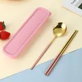 Set di posate portatili rosa e oro in acciaio inossidabile con custodia da viaggio - Cucchiaio Bacchette Rosa Oro (Custodia Rosa)
