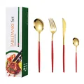 20-piece stainless steel cutlery set with elegant red and gold finish in a gift box - Green Box / Rose Gold Red