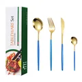 24-piece gold and matte blue stainless steel cutlery set with elegant gift box - Green Box / Blue Gold