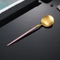 Cucchiaio moderno in acciaio 304 con testa oro opaco e manico viola satinato - Cucchiaio da Tavola Rosa e Oro