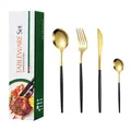 16-piece black and gold stainless steel cutlery set with elegant gift box packaging - Green Box / Black Gold