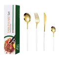 20-piece stainless steel cutlery set in gold and white finish with packaging - Green Box / Platinum