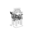 24-piece stainless steel cutlery set with white ceramic handles and silver storage rack - Solid Color Handle / White - Steel Color