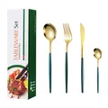 20-piece dark green and gold stainless steel cutlery set with elegant gift box packaging - Green Box / Green Gold