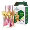 Juego de cubiertos de 24 piezas rosa y oro en acero inoxidable con soporte y caja - Juego De Cubiertos (Con Caja Verde Y Soporte) / Oro Rosa