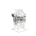 24-piece stainless steel cutlery set with white marble ceramic handles and silver storage rack - Gold Trim / White Gold Edge - Steel Color