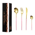 Set de couverts en acier inoxydable rose et doré avec emballage cadeau noir élégant - Boîte Noire / Or Rose