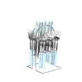 24-piece cutlery set with light blue marble elk patterns on handles and metal storage rack - Gold Trim / Blue Gold Edge - Steel Color