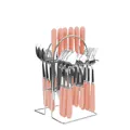 24-piece stainless steel cutlery set with pink ceramic handles and storage rack - Pink - Steel Color