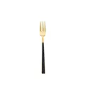 Moderne Edelstahl-Speisegabel mit vergoldeten Zinken und mattschwarzem Griff in Holzoptik - Gold Schwarz Griff Kuchengabel