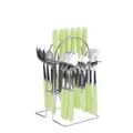 24-piece stainless steel cutlery set with light green handles and chrome storage rack - Light Green - Steel Color