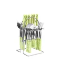 24-piece stainless steel cutlery set with light green marble-textured handles and silver rack - Light Green Gold Edge - Steel Color