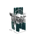 24-piece stainless steel cutlery set with dark green ceramic handles and silver storage rack - Dark Green - Steel Color