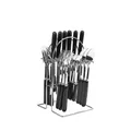 24-piece stainless steel cutlery set with black ceramic handles and a silver storage rack - Black - Steel Color