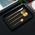 Set posate da 4 pezzi in acciaio inossidabile 304 oro opaco in confezione regalo nera - Combinazione Posate Oro (Scatola Regalo)