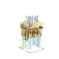 24-piece cutlery set with light blue marble ceramic handles and gold storage rack - Blue Gold Edge - Gold Color