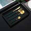 Set posate moderno 4 pezzi verde scuro e oro in elegante scatola regalo nera di lusso - Combinazione Posate Verde Scuro Oro (Scatola Regalo)